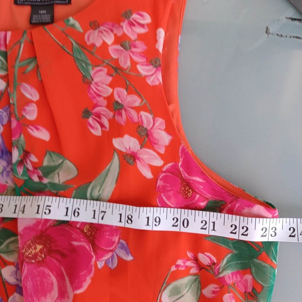 Jessica Howard 18W Orange Floral Sleeveless Pleated Midi Dress Ruffle Hem Belted - Picture 6 of 11